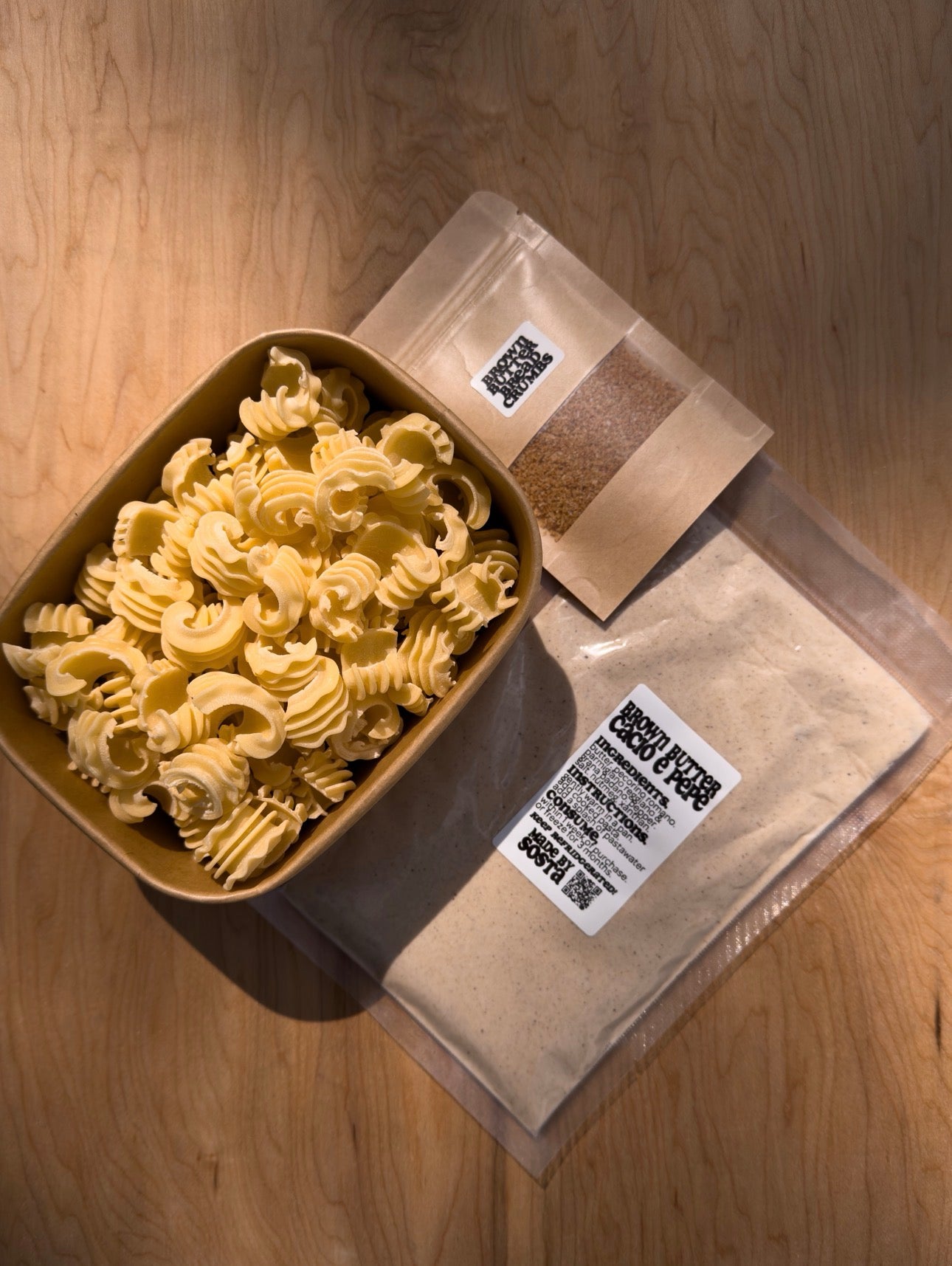 Pasta Sosta Fresh Drawn Pasta, Sauce & Breadcrumbs - Radiatori & Cacio e Pepe